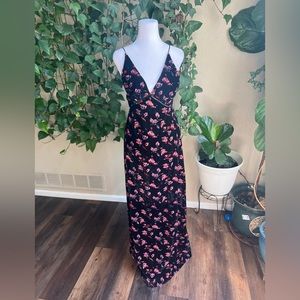 LIKE MYNDED Black Floral Velvet Maxi Strap Halter Dress | small
